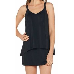 Denim & Co. Beach High Low Tankini Swimsuit Black